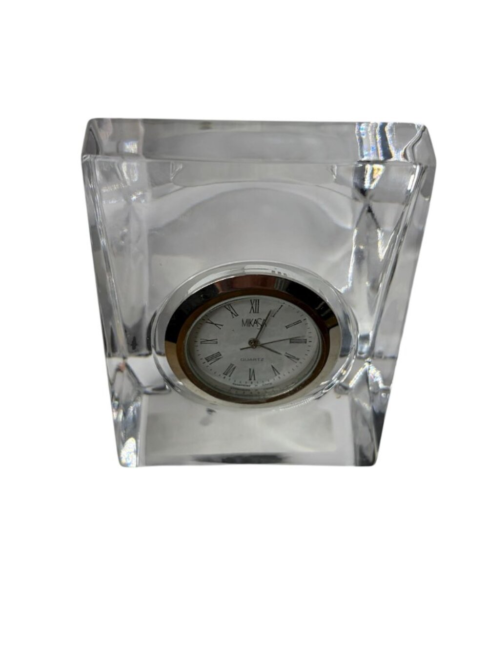 Mikasa Solitaire Crystal Square Clock Quartz Desk Paperweight Table Clock w/ Box - Picture 5 of 9